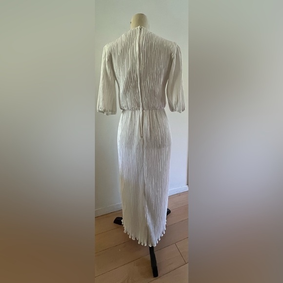 Vintage Ricki Lang for Nuit Silk Crinkle Pleated Midi Dress White Sz 6 Bling - Picture 2 of 9